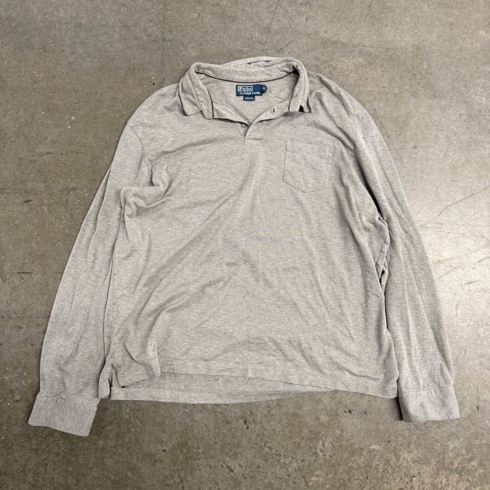Polo Ralph Lauren Mens XL Heather Grey 100% Pima Cotton Long Sleeve Polo Shirt